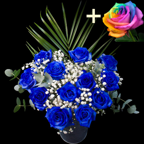 11 Blue Roses and a Happy Rose