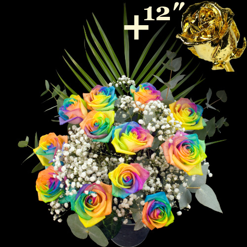11 Happy Roses and a 12Inch Gold Dipped Rose