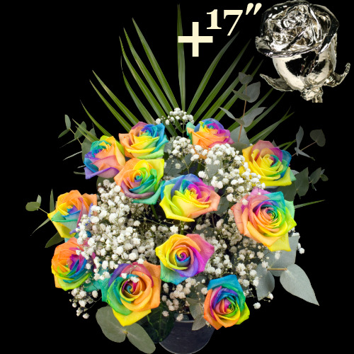 11 Happy Roses and a 17Inch Platinum Dipped Rose