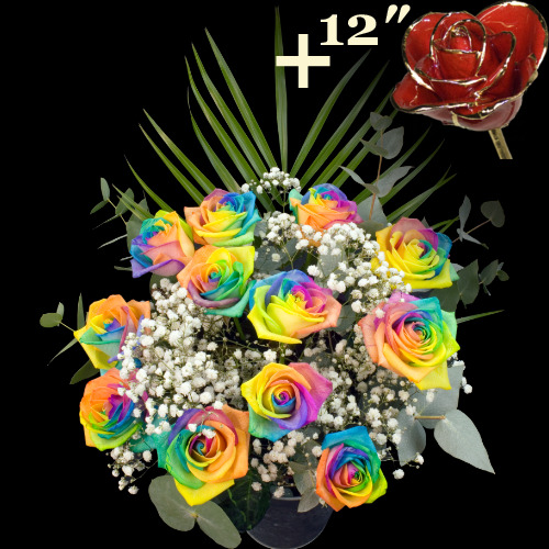 11 Happy Roses and a 12Inch Gold Trimmed Red Rose