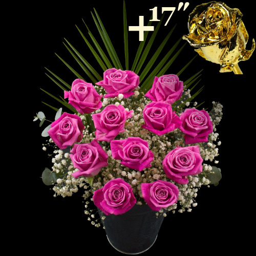 11 Pink Roses and a 17Inch Gold Dipped Rose