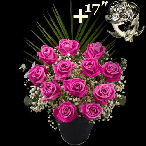 11 Pink Roses and a 17Inch Platinum Dipped Rose