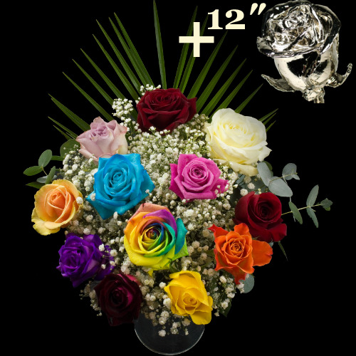 11 Mixed Roses and a 12Inch Platinum Dipped Rose