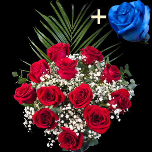 11 Red Roses and single Blue Rose
