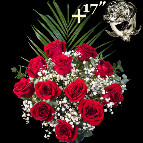 11 Red Roses and single 17Inch Platinum Dipped Rose