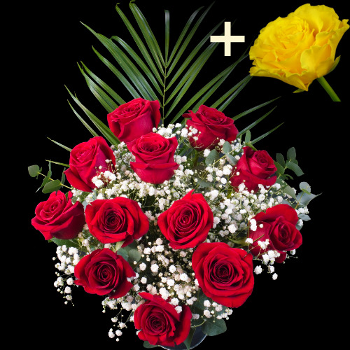 11 Red Roses and single Yellow Rose