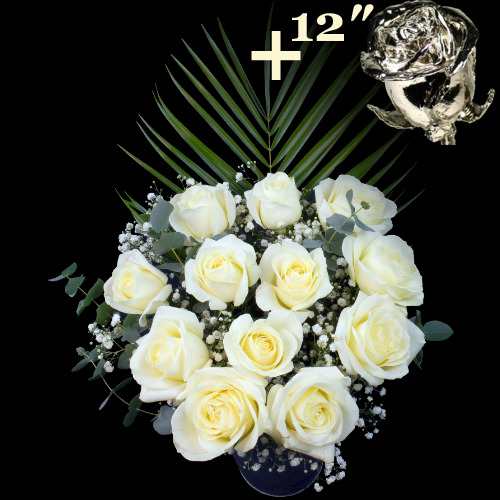 11 White Roses and a 12Inch Platinum Dipped Rose