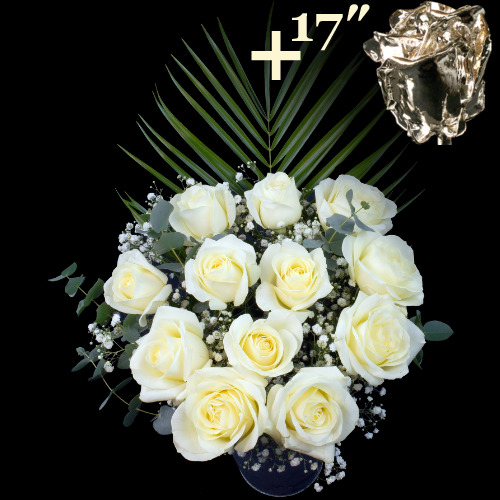 11 White Roses and a 17Inch Silver Dipped Rose