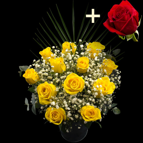 11 Yellow Roses and a Red Rose
