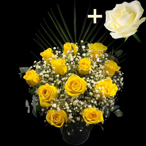 11 Yellow Roses and a White Rose