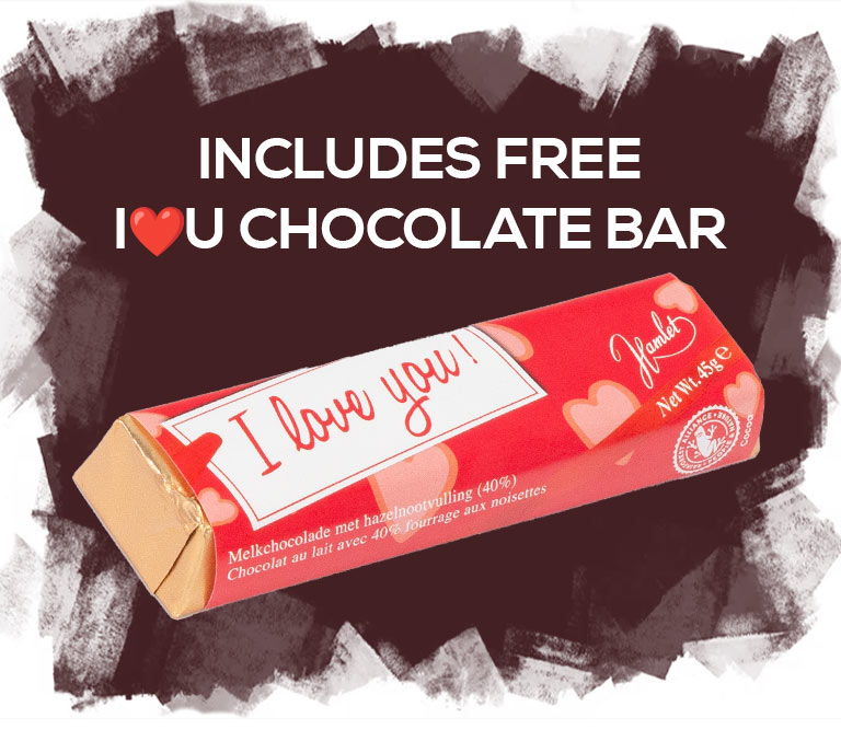 Includes a FREE I Love You Chocolate Bar