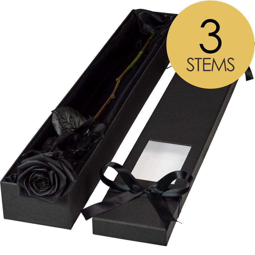 3 Extra Long Luxury Black Roses