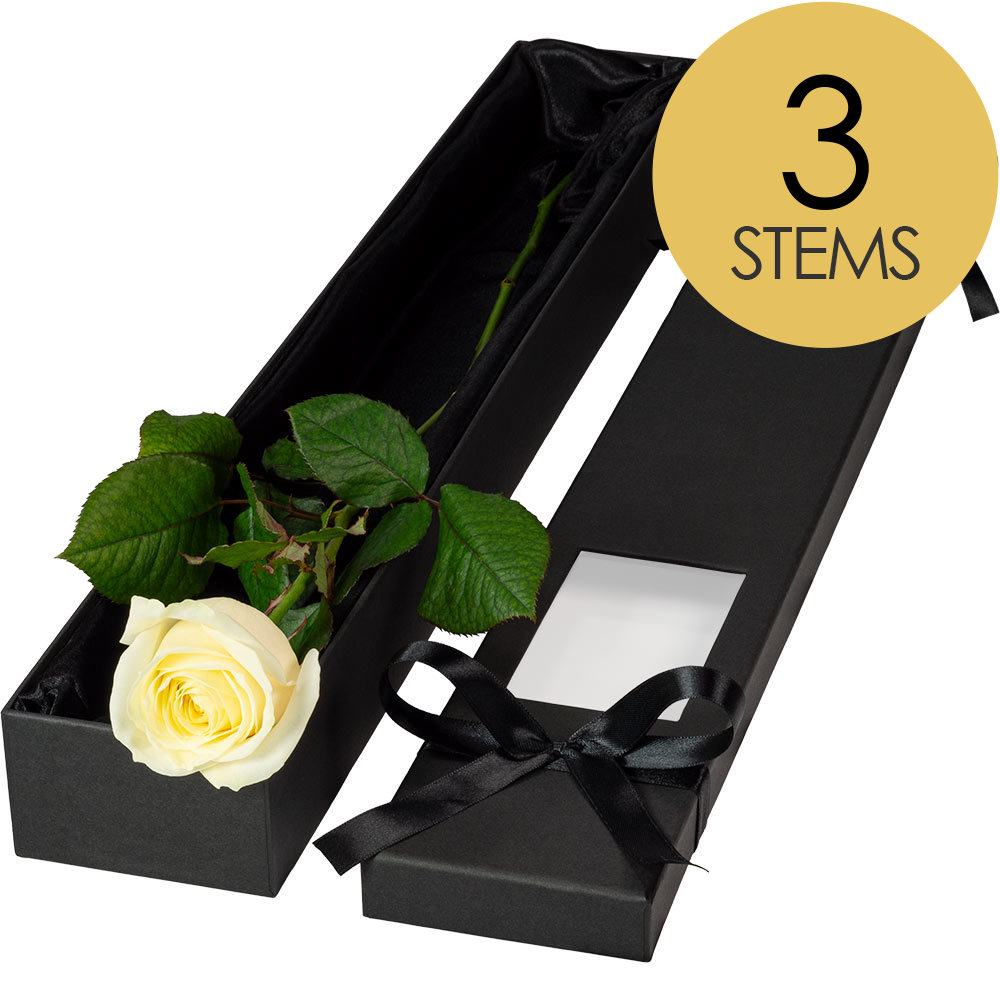 3 Extra Long Luxury White Roses