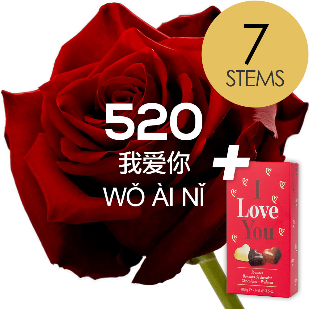 7 Red (Naomi) Roses (5 + 2 + 0) with ILU Chocs