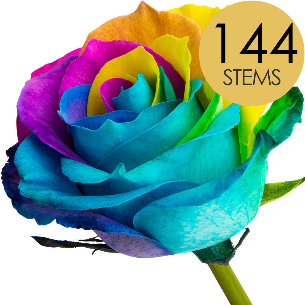 144 Bulk Happy Rainbow Roses