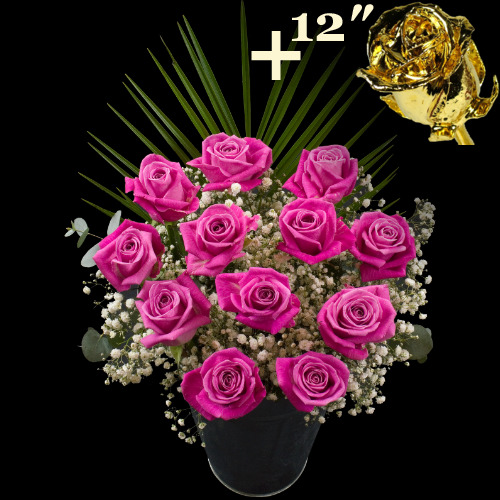 11 Extra Luxury Pink And Single 12inch Gold Dipped Rose Bouquet | Tagdrive