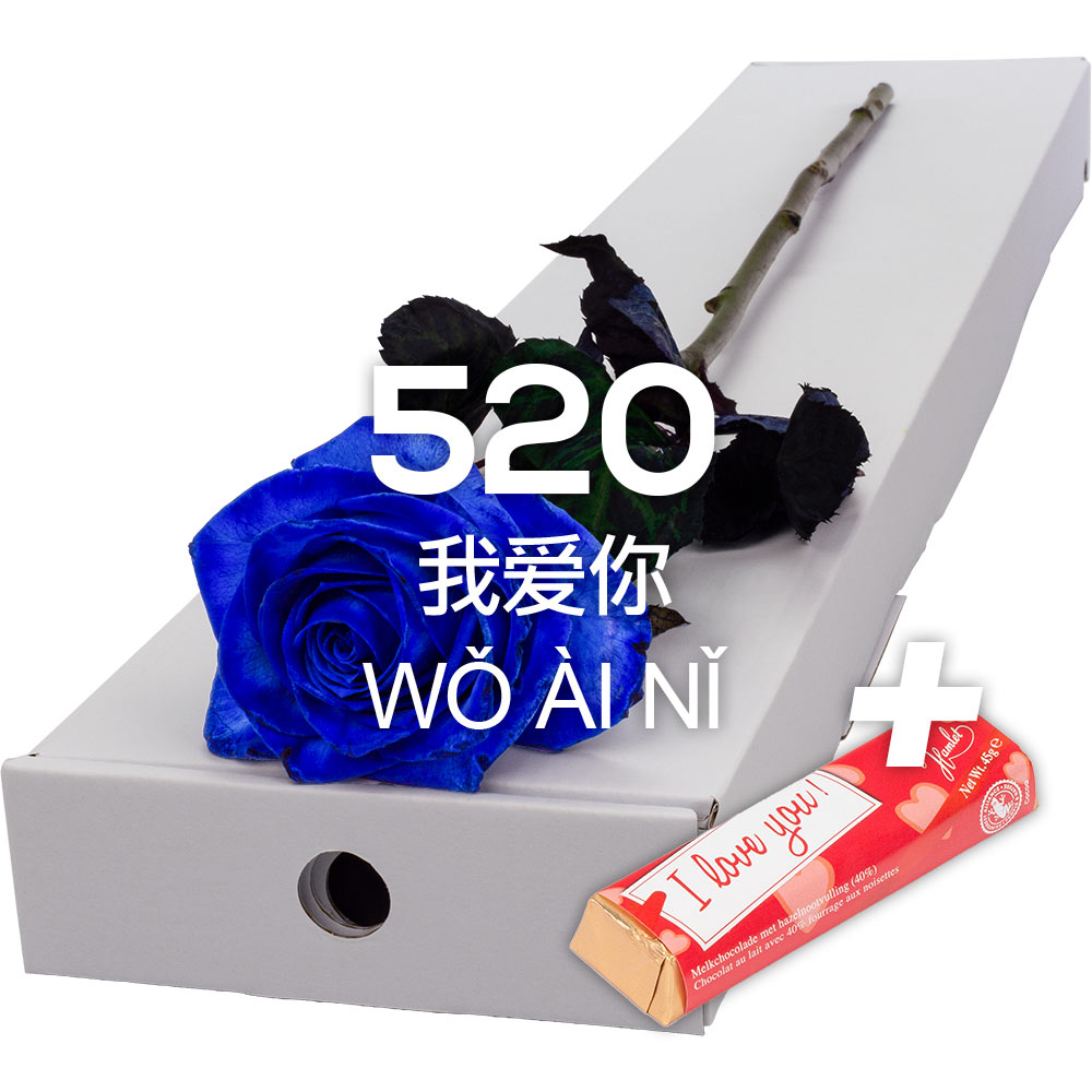 Single Letterbox Blue Rose with ILU Chocs
