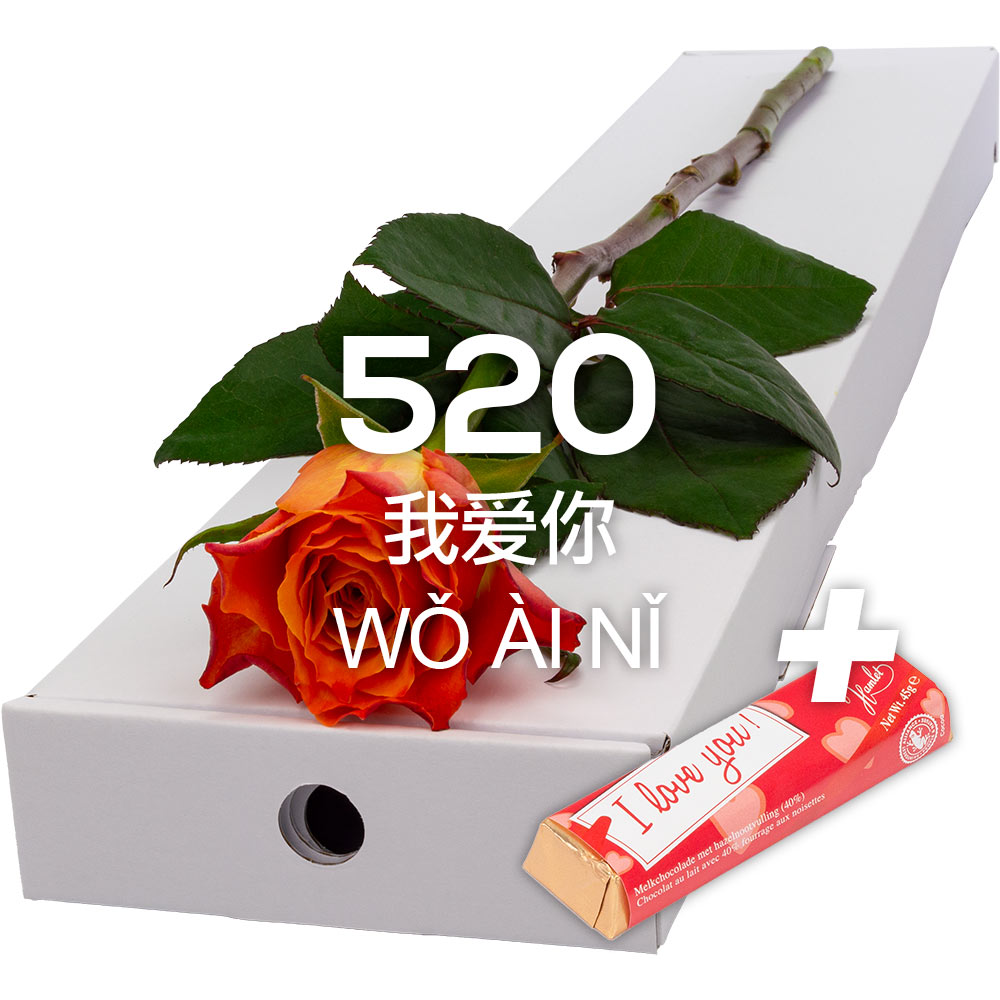 Single Letterbox Orange Rose with ILU Chocs