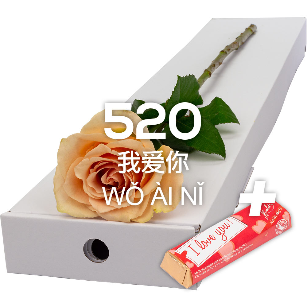 Single Letterbox Peach Rose with ILU Chocs