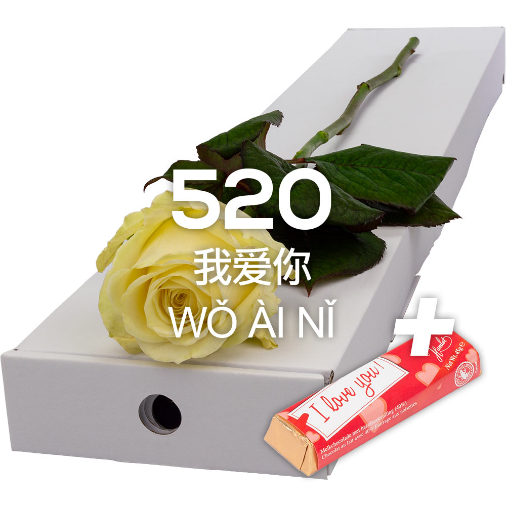 Single Letterbox White Rose with ILU Chocs