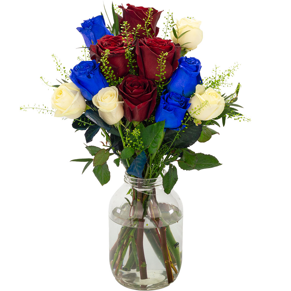 Blue Roses Red Roses Buy 12 Red, White and Blue Roses and get a free name-a-rose gift ...